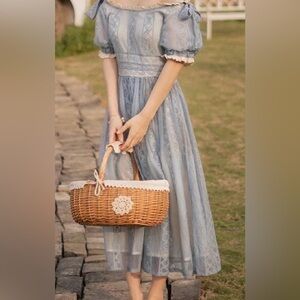 Blue lace cottagecore dress